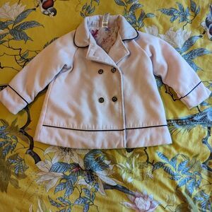 Little me pink pea coat with bow on back sz 24 months euc